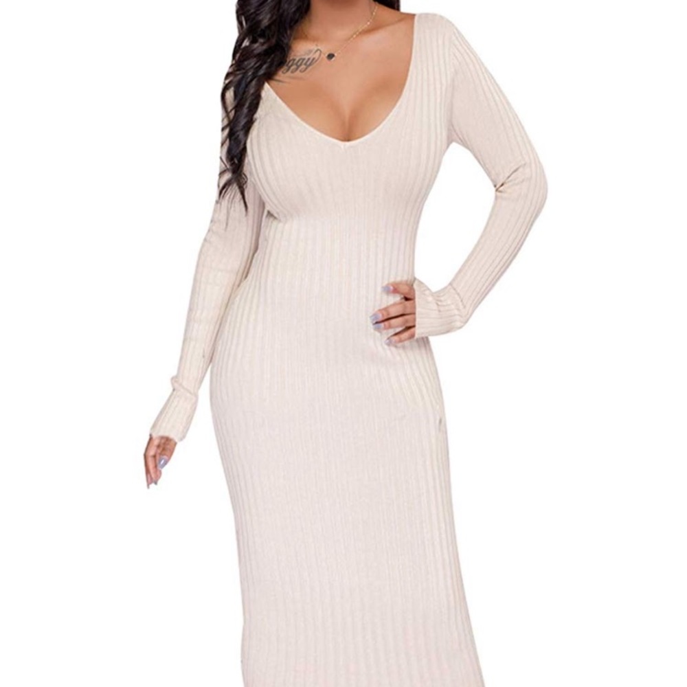 Women's Elasticity Long Sleeve Maxi Slim Fit Dress